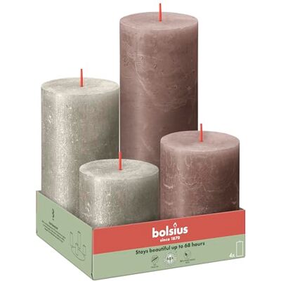bolsius – Rustic 4-pack – champagne och taupe – oparfymerad – naturlig växtvakt – utan palmolja bolsius – Rustic 4-pack – champagne och taupe – oparfymerad – naturlig växtvakt – utan palmolja