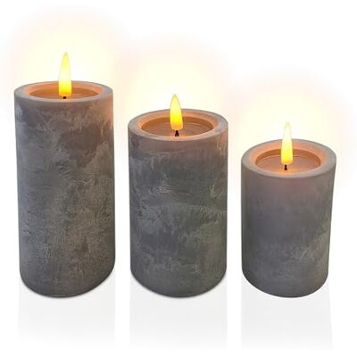 Relaxdays LED-ljus, set om 3, med timer och flimrande låga, varmvitt, betongutseende, flamlösa blockljus, grå Relaxdays LED-ljus, set om 3, med timer och flimrande låga, varmvitt, betongutseende, flamlösa blockljus, grå