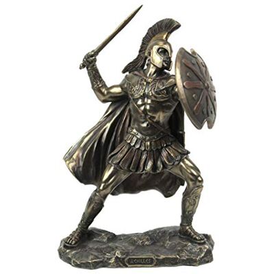 Veronese Design Achilles trojanska krigshjälte håller spjut och sköld bordsskiva staty akilleus Veronese Design Achilles trojanska krigshjälte håller spjut och sköld bordsskiva staty akilleus