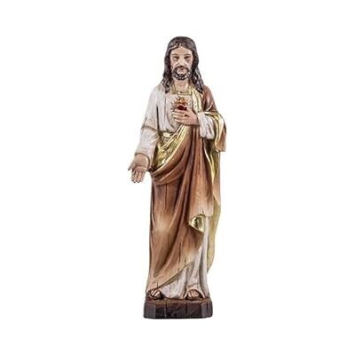 DRW Handmålad harts ljus trästil Jesus heligt hjärta figur 13 cm DRW Handmålad harts ljus trästil Jesus heligt hjärta figur 13 cm