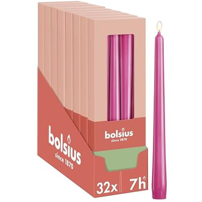 bolsius – släta spetsljus – fuchsia rosa – 24,5 cm – 32 stycken – 7,5 timmar – dekorativa ljus – utan palmolja – med naturligt växtvax bolsius – släta spetsljus – fuchsia rosa – 24,5 cm – 32 stycken – 7,5 timmar – dekorativa ljus – utan palmolja – med naturligt växtvax