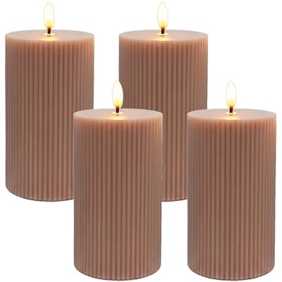 Relaxdays LED-ljus, set om 4, H x D: 13 x 7,5 cm, flimrande låga, äkta vax, spår, flamlösa blockljus, gammalrosa Relaxdays LED-ljus, set om 4, H x D: 13 x 7,5 cm, flimrande låga, äkta vax, spår, flamlösa blockljus, gammalrosa