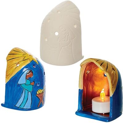 Baker Ross FN652 Nativity Scene Ceramic Tealight Holder – 2-pack, juldekorativa ljusstakar med klassiska julkrubbermotiv Baker Ross FN652 Nativity Scene Ceramic Tealight Holder – 2-pack, juldekorativa ljusstakar med klassiska julkrubbermotiv