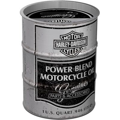 ART Sparbössa i retrostil, 600 ml, Harley-Davidson – Power Blend Oil – Presentidé för mc-åkare, Official License Product (OLP), spargris i metall, metallsparbössa i vintagedesign ART Sparbössa i retrostil, 600 ml, Harley-Davidson – Power Blend Oil – Presentidé för mc-åkare, Official License Product (OLP), spargris i metall, metallsparbössa i vintagedesign
