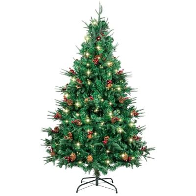 AGM 2,1 m julgran med 25 m 500 LED ljusslingor, PVC + PE konstgjord julgran med blandade tallnålar, röda bär och premium metallgångjärn och bas AGM 2,1 m julgran med 25 m 500 LED ljusslingor, PVC + PE konstgjord julgran med blandade tallnålar, röda bär och premium metallgångjärn och bas
