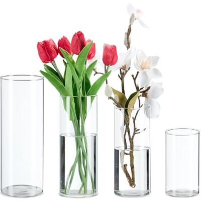 Relaxdays vaser av glas, 4 blomvaser i olika storlekar, glasvaser för blommor och ljus, bordsvas-set, transparent Relaxdays vaser av glas, 4 blomvaser i olika storlekar, glasvaser för blommor och ljus, bordsvas-set, transparent