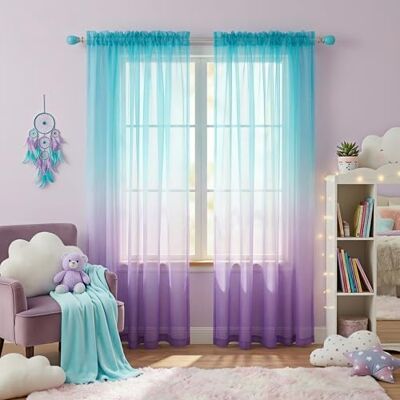 KOUFALL Lila gardiner för sovrum flickrum dekor, sjöjungfru ombre genomskinliga barngardiner för barnkammare baby, 2 panelset, ljus lavendel och blågrön aqua, 203 cm lång KOUFALL Lila gardiner för sovrum flickrum dekor, sjöjungfru ombre genomskinliga barngardiner för barnkammare baby, 2 panelset, ljus lavendel och blågrön aqua, 203 cm lång