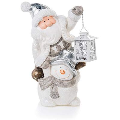 EUROCINSA Figur jultomte och snögubbe med lykta 28 x 20 x 38 cm 1 st, polyresin, vit/silver, en storlek EUROCINSA Figur jultomte och snögubbe med lykta 28 x 20 x 38 cm 1 st, polyresin, vit/silver, en storlek