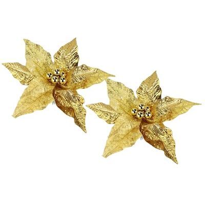 Flair Flower Flair Blomma, julstjärna, julmotiv, set om 2, 28 cm, julstjärna, konstgjord miny, konstgjord blomma, julblomma för adventskrans, kransar, adventsdekoration, julgran, blombukett, guld Flair Flower Flair Blomma, julstjärna, julmotiv, set om 2, 28 cm, julstjärna, konstgjord miny, konstgjord blomma, julblomma för adventskrans, kransar, adventsdekoration, julgran, blombukett, guld