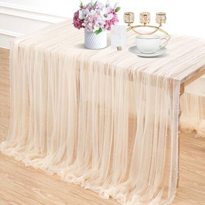 LuoluoHouse Champagne pärla bordsduk: Bröllop bordslöpare dekor 3 m tyll tyg för fest möhippa bröllop båge slöja spets bordslöpare dekorationer 152 x 300 cm LuoluoHouse Champagne pärla bordsduk: Bröllop bordslöpare dekor 3 m tyll tyg för fest möhippa bröllop båge slöja spets bordslöpare dekorationer 152 x 300 cm