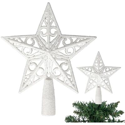 SHATCHI 14,5 cm vit glitter stjärna julgransdekoration okrossbar för julgransdekorationer julgran krona högtid prydnad SHATCHI 14,5 cm vit glitter stjärna julgransdekoration okrossbar för julgransdekorationer julgran krona högtid prydnad