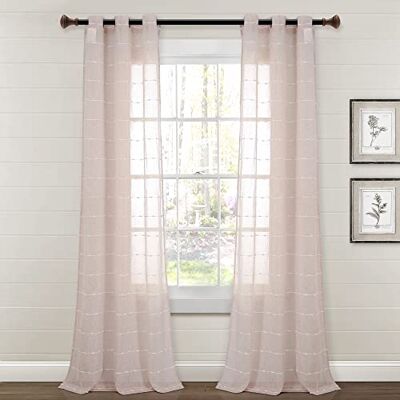 Lush Decor Farmhouse Textured Grommet Sheer Window Curtain Panel Pair, 84" Long x 38" Wide, Blush Lush Decor Farmhouse Textured Grommet Sheer Window Curtain Panel Pair, 84" Long x 38" Wide, Blush