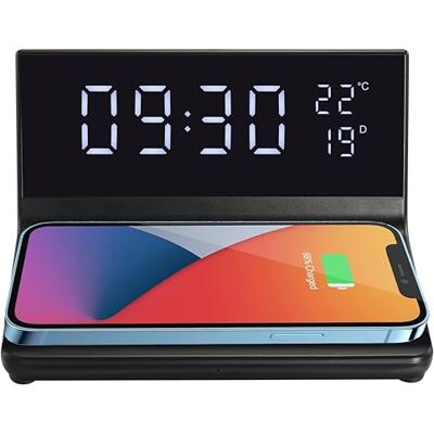 APM Digital morgonväckarklocka med LED-skärm, trådlös snabbladdningsstation, digital klocka med termometerfunktion, kalender, snooze, USB-laddningsport, justerbar ljusstyrka, 12/24 timmar, 425030 APM Digital morgonväckarklocka med LED-skärm, trådlös snabbladdningsstation, digital klocka med termometerfunktion, kalender, snooze, USB-laddningsport, justerbar ljusstyrka, 12/24 timmar, 425030