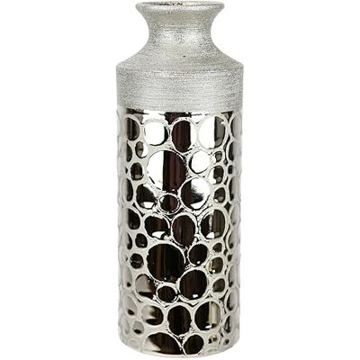 Flair Flower Vas av keramik silver 27 cm keramikvas blomvas bordsvas cylindrisk för färska och torkade blommor dekorativ vas dekoration glänsande matt hög golvvas kärl, modern bordsdekoration, bröllopsdekoration Flair Flower Vas av keramik silver 27 cm keramikvas blomvas bordsvas cylindrisk för färska och torkade blommor dekorativ vas dekoration glänsande matt hög golvvas kärl, modern bordsdekoration, bröllopsdekoration