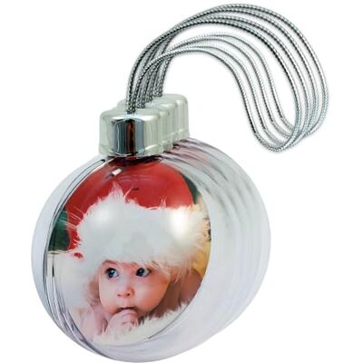 Adventa Personligt foto julgranskulor, paket med 4, stor klar bild hängande prydnad – idealiska strumpfyllning, personliga presenter, dekorationer eller konst och hantverk (silver) Adventa Personligt foto julgranskulor, paket med 4, stor klar bild hängande prydnad – idealiska strumpfyllning, personliga presenter, dekorationer eller konst och hantverk (silver)