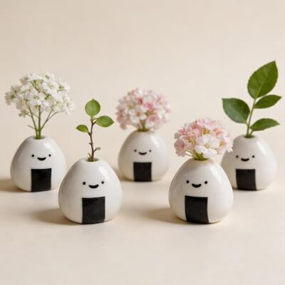 MOUGIGI 5 st mini blomvas, handgjord keramisk risboll (japansk onigiri) miniatyrvaser, charmig och söt design, perfekt för torra blommor bulkvaser, unikt och förtjusande japanskt hantverk MOUGIGI 5 st mini blomvas, handgjord keramisk risboll (japansk onigiri) miniatyrvaser, charmig och söt design, perfekt för torra blommor bulkvaser, unikt och förtjusande japanskt hantverk