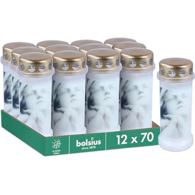 bolsius Gravljus – vit – set med 12 stycken – brinntid 70 timmar – begravningsljus och minnesmärken ljus – permanent brännare – med motiv – oparfymerad – utan palmolja – nr 6 bolsius Gravljus – vit – set med 12 stycken – brinntid 70 timmar – begravningsljus och minnesmärken ljus – permanent brännare – med motiv – oparfymerad – utan palmolja – nr 6
