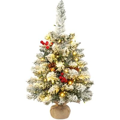 AGM 60 cm liten julgran med ljus, snöbeströdd mini bordsskiva julgran 60 cm för inomhus utomhus högtidsdekoration AGM 60 cm liten julgran med ljus, snöbeströdd mini bordsskiva julgran 60 cm för inomhus utomhus högtidsdekoration