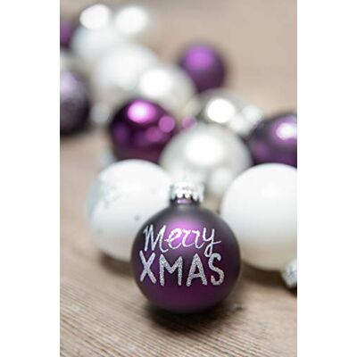 KREBS & SOHN Uppsättning av 12 julgranskulor av glas – julgranspynt, julgranskulor, juldekoration – vit, lila, silver, (8,0 cm), 1007222 KREBS & SOHN Uppsättning av 12 julgranskulor av glas – julgranspynt, julgranskulor, juldekoration – vit, lila, silver, (8,0 cm), 1007222