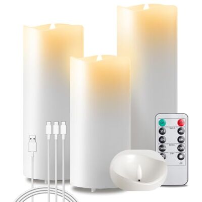 EXTSUD Flamlösa LED-ljus 3 flimrande äkta vax ljus uppladdningsbara LED-ljus med timer och fjärrkontroll 7,5 x 16,18,5,21 cm blockljus för hem bröllop jul halloween fest dekor EXTSUD Flamlösa LED-ljus 3 flimrande äkta vax ljus uppladdningsbara LED-ljus med timer och fjärrkontroll 7,5 x 16,18,5,21 cm blockljus för hem bröllop jul halloween fest dekor