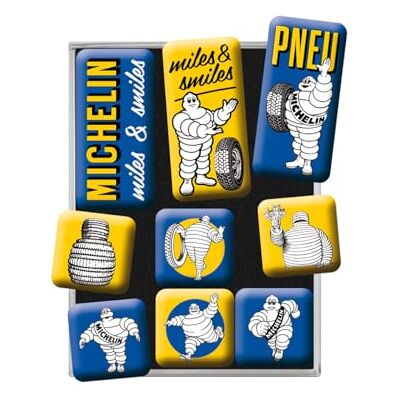 ART Kylskåpsmagneter i retrostil, 9 stycken, Michelin – Logo Evolution – Presentidé för motorälskare, magnetset för magnettavlor, vintagedesign ART Kylskåpsmagneter i retrostil, 9 stycken, Michelin – Logo Evolution – Presentidé för motorälskare, magnetset för magnettavlor, vintagedesign