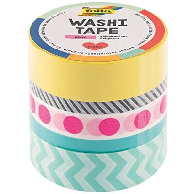 folia Washi Tape 26442 set med 5 fluorrosa rispappersband – perfekt för dekoration och dekoration folia Washi Tape 26442 set med 5 fluorrosa rispappersband – perfekt för dekoration och dekoration