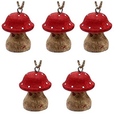 Dekohelden24 Trä svamp hängsmycke/dekorativa hängen/trädhänge i set om 5, mått per hänge L/B/H: ca 5 x 4 x 5 cm, 5 cm Dekohelden24 Trä svamp hängsmycke/dekorativa hängen/trädhänge i set om 5, mått per hänge L/B/H: ca 5 x 4 x 5 cm, 5 cm