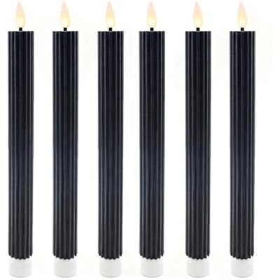 Relaxdays LED flamlösa avsmalnande ljus set med 6, flimrande låga, äkta vax, spårade, svart, 25 x 2 cm Relaxdays LED flamlösa avsmalnande ljus set med 6, flimrande låga, äkta vax, spårade, svart, 25 x 2 cm