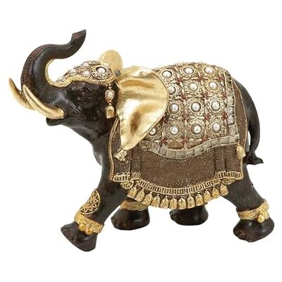 Deco 79 polysten elefant 9" H-69476, konstgjord sten, guld, vit, brun, 23 cm H Deco 79 polysten elefant 9" H-69476, konstgjord sten, guld, vit, brun, 23 cm H