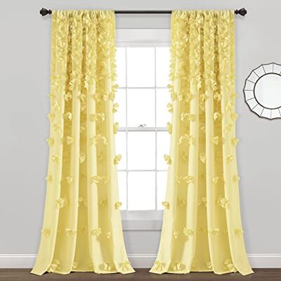Lush Decor Riley Window Curtain (Single Panel), 54"W x 84"L, Yellow Lush Decor Riley Window Curtain (Single Panel), 54"W x 84"L, Yellow