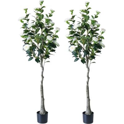 Zstar 150 cm konstgjord kameliaträd, 2 stycken stora konstgjorda kameliväxter i kruka med blommor för inomhusdekoration, stor realistisk växt, kameliaträd, dekoration för hem, vardagsrum, kontor, Zstar 150 cm konstgjord kameliaträd, 2 stycken stora konstgjorda kameliväxter i kruka med blommor för inomhusdekoration, stor realistisk växt, kameliaträd, dekoration för hem, vardagsrum, kontor,