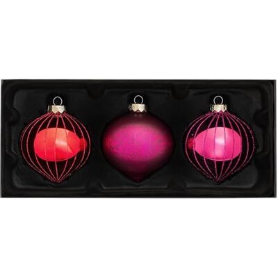 WeRChristmas glaskulor, röd/lila, 3-delad WeRChristmas glaskulor, röd/lila, 3-delad