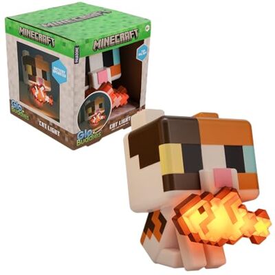 Paladone Minecraft Cat GloBuddies-lampa, 15 cm tap‑to-on-lampa med upplyst fisk, AA-batteridriven, officiellt licensierad Paladone Minecraft Cat GloBuddies-lampa, 15 cm tap‑to-on-lampa med upplyst fisk, AA-batteridriven, officiellt licensierad