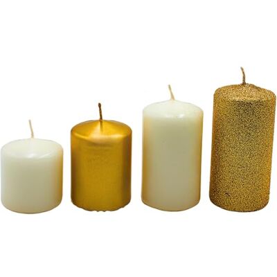 Dekohelden24 Adventsljus, blockljus, adventskransljus, bordsljus, blockljus, taveljus i guld-vitt och guldglitter, leveransomfattning 4 stycken, uppdelat från L/B/H 5 x 5 cm till L/B/H 5 x 5 cm till L/B/H 5 x 5 x Dekohelden24 Adventsljus, blockljus, adventskransljus, bordsljus, blockljus, taveljus i guld-vitt och guldglitter, leveransomfattning 4 stycken, uppdelat från L/B/H 5 x 5 cm till L/B/H 5 x 5 cm till L/B/H 5 x 5 x