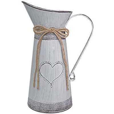 Fovasen fransk stil metall shabby chic vintage vas bondgård land rustik galvaniserad kanna blomvas med kärleksformad designad julfestdekorationer för bröllop hem trädgård dekor – 28 cm H Fovasen fransk stil metall shabby chic vintage vas bondgård land rustik galvaniserad kanna blomvas med kärleksformad designad julfestdekorationer för bröllop hem trädgård dekor – 28 cm H