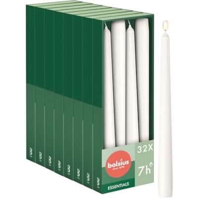 bolsius Essentials – släta spetsljus – vita – 24,5 cm – 32 stycken – dekorativa ljus – utan palmolja bolsius Essentials – släta spetsljus – vita – 24,5 cm – 32 stycken – dekorativa ljus – utan palmolja