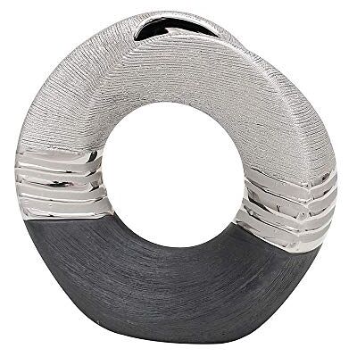 Dekohelden24 Keramisk vas modern design, rund, böjd med hål, silvergrå, 19 cm Dekohelden24 Keramisk vas modern design, rund, böjd med hål, silvergrå, 19 cm