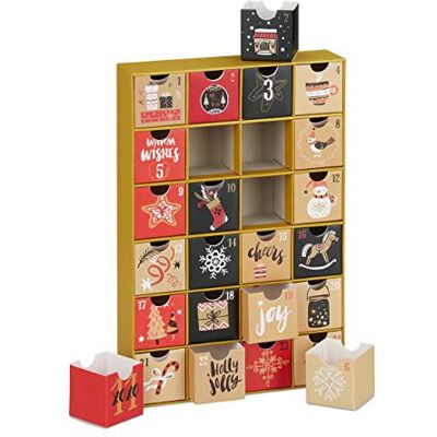 Relaxdays Adventskalender för självfyllning, 24 lådor, återanvändbara, barn och vuxna, julkalender, guld, 1 st Relaxdays Adventskalender för självfyllning, 24 lådor, återanvändbara, barn och vuxna, julkalender, guld, 1 st