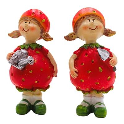 Dekohelden24 2 stycken dekorativa figurer, trädgårdsfigurer som jordgubbe, fruktfigurer som jordgubbe, sommarfigurer, jordgubbsfigurer, jordgubbsbarn av keramik i en uppsättning om 2 i rött, storlek på en figur: L Dekohelden24 2 stycken dekorativa figurer, trädgårdsfigurer som jordgubbe, fruktfigurer som jordgubbe, sommarfigurer, jordgubbsfigurer, jordgubbsbarn av keramik i en uppsättning om 2 i rött, storlek på en figur: L