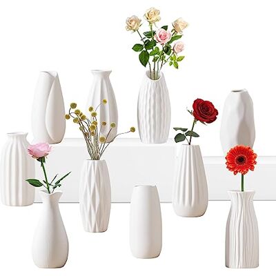 Sameme 5 tum vita keramiska knoppvaser set med 10, små vaser i bulk för blommor, minivaser för bordsuppsatser, moderna vaser för blommor och pampasgräs, boho-vaser för bröllop, fest, bordsdekoration Sameme 5 tum vita keramiska knoppvaser set med 10, små vaser i bulk för blommor, minivaser för bordsuppsatser, moderna vaser för blommor och pampasgräs, boho-vaser för bröllop, fest, bordsdekoration