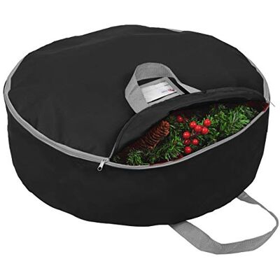 Primode julkrans förvaringsväska med handtag 61 cm (24 tum) (konstruerad av hållbart 600D Oxford polyestermaterial förvaringsväska för 61 cm semesterkransar) (röd) (svart) Primode julkrans förvaringsväska med handtag 61 cm (24 tum) (konstruerad av hållbart 600D Oxford polyestermaterial förvaringsväska för 61 cm semesterkransar) (röd) (svart)