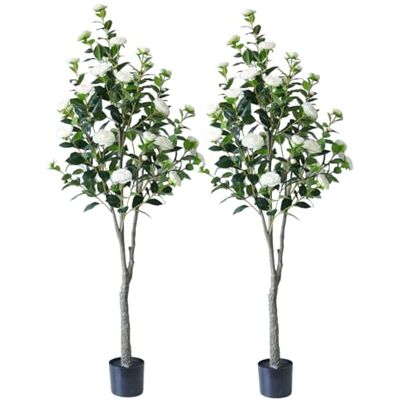 Zstar 180 cm konstgjord kameliaträd, 2 stycken stora konstgjorda kameliväxter i kruka med blommor för inomhusdekoration, stor realistisk växt, kameliaträd, dekoration för hem, vardagsrum, kontor, Zstar 180 cm konstgjord kameliaträd, 2 stycken stora konstgjorda kameliväxter i kruka med blommor för inomhusdekoration, stor realistisk växt, kameliaträd, dekoration för hem, vardagsrum, kontor,