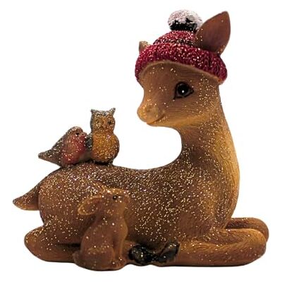 Dekohelden24 Hjortdekoration, dekorativ renar, dekorativt rådjur med vintermössa, hjortfigur, renfigur, rådjur med guld – glitter och fågel som sitter på den, uggla och kanin av keramik i brun; L/B/H 10 x 5 x 10 Dekohelden24 Hjortdekoration, dekorativ renar, dekorativt rådjur med vintermössa, hjortfigur, renfigur, rådjur med guld – glitter och fågel som sitter på den, uggla och kanin av keramik i brun; L/B/H 10 x 5 x 10
