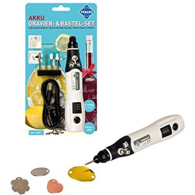 Pebaro 0351 Batterigravyrset: Trådlös graveringsmaskin USB, 2 keramiska slippennor, 2 diamantslippennor; pyssel, gravering, dekoration av glas, spegel, keramik, porslin, metall Pebaro 0351 Batterigravyrset: Trådlös graveringsmaskin USB, 2 keramiska slippennor, 2 diamantslippennor; pyssel, gravering, dekoration av glas, spegel, keramik, porslin, metall