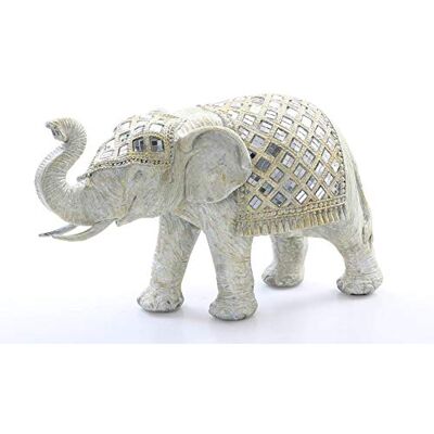 DRW Gyllene elefant i harts med speglar på manteln 31 x 13 x 19 cm DRW Gyllene elefant i harts med speglar på manteln 31 x 13 x 19 cm