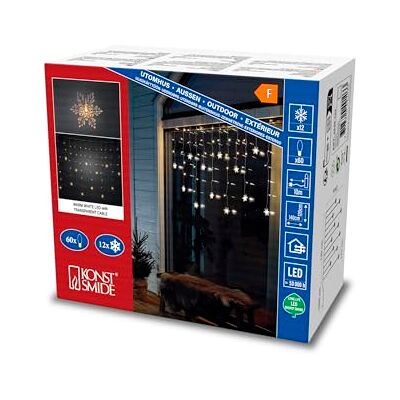 Konstsmide LED-ljusgardin, 12 klara snöflingor, 60 varma vita dioder, 4,5 V, utomhus (IP44), transparent kabel – 4049-103 Konstsmide LED-ljusgardin, 12 klara snöflingor, 60 varma vita dioder, 4,5 V, utomhus (IP44), transparent kabel – 4049-103