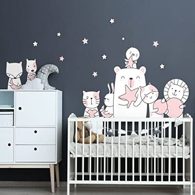 Ambiance Sticker Väggdekaler för barn – dekoration för barnrum – väggklistermärke för barn – stjärnvakt djur väggklistermärke H90 x B60 cm Ambiance Sticker Väggdekaler för barn – dekoration för barnrum – väggklistermärke för barn – stjärnvakt djur väggklistermärke H90 x B60 cm