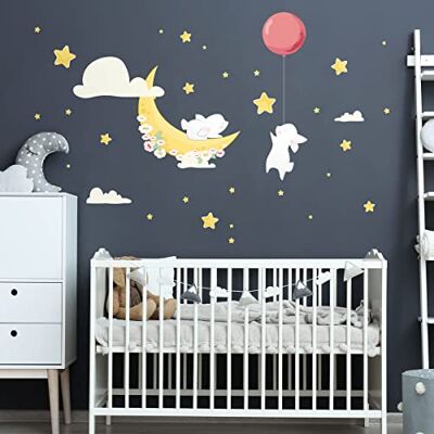 Ambiance Sticker Väggdekaler för barn – väggdekoration för barn – väggklistermärke för barn – stjärnvänner och måne – H90 x L60 cm Ambiance Sticker Väggdekaler för barn – väggdekoration för barn – väggklistermärke för barn – stjärnvänner och måne – H90 x L60 cm