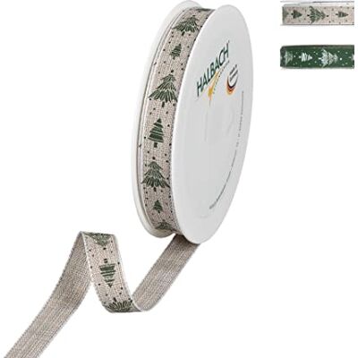 Halbach Seidenbänder Halbach sidenband presentband jul "granträd" bredd 15 mm längd 20 perfekt för snygg förpackning av presenter till jul, färg: linne/grön/vit Halbach Seidenbänder Halbach sidenband presentband jul "granträd" bredd 15 mm längd 20 perfekt för snygg förpackning av presenter till jul, färg: linne/grön/vit
