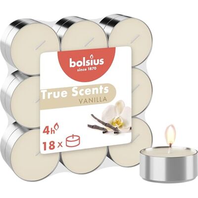 bolsius Värmeljus, vanilj, 4 timmar, 18 stycken, vax, vit, en storlek bolsius Värmeljus, vanilj, 4 timmar, 18 stycken, vax, vit, en storlek